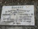 
EGGERT, parents;
August F.W.,
24-4-1880 - 14-11-1959;
Theresa L.W. nee ZILLMAN,
18-11-1887 - 2-1-1972;
Alberton Cemetery, Gold Coast City
