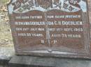 
Hermann DOEBLIEN, father,
died 26 July 1959 aged 85 years;
Ida C.H. DOEBLIEN, mother,
died 18 Sept 1953 aged 73 years;
Alberton Cemetery, Gold Coast City
