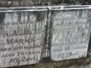 
A.A. Jacob MARKS, father,
died 21 Nov 1952 aged 76 years;
Martha A. MARKS, wife mother,
died 10 May 1950 aged 69 years;
Alberton Cemetery, Gold Coast City
