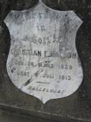 
Christian F. RACHOW,
born 26 March 1829 died 6 July 1913;
Alberton Cemetery, Gold Coast City
