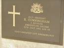 
R, CUNNINGHAM,
died 12 July 1962 aged 69 years;
Appletree Creek cemetery, Isis Shire

