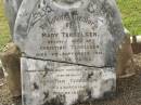 
Mary TERKELSEN,
wife of Christian TERKELSEN,
died 4 Sept 1912 aged 54 years;
Christian TERKELSEN,
died 2 March 1940 aged 89 years;
Appletree Creek cemetery, Isis Shire
