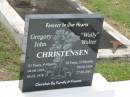 
Gregory John CHRISTENSEN,
04-06-1956 - 03-03-1978 aged 21 years 9 months;
Walter (Wally) CHRISTENSEN,
06-08-1924 - 27-06-2002 aged 78 years 10 months;
Appletree Creek cemetery, Isis Shire
