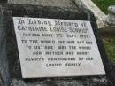 
Catherine Louise SCHMIDT,
died 5 Sept 1956;
Appletree Creek cemetery, Isis Shire
