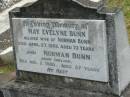 
May Evelyne BUNN,
wife of Norman BUNN,
died 27 April 1969 aged 73 years;
Norman BUNN,
born England,
died 2 Aug 1980 aged 87 years;
Appletree Creek cemetery, Isis Shire
