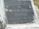 
Francis Robert BONDE,
died 10 July 1959 aged 28 years;
Appletree Creek cemetery, Isis Shire
