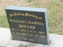 
William MOLLER,
31-1-1875 - 2-10-1959;
Martha MOLLER,
6-3-1878 - 20-6-1965;
Appletree Creek cemetery, Isis Shire

