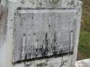 
Florence WARMINGTON,
died 1 March 1961 aged 63 years;
Charles WARMINGTON,
died 16 March 1971 aged 84 years;
Appletree Creek cemetery, Isis Shire
