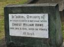 
Ernest William ROWE,
died 9 Jan 1941 aged 32 years;
Appletree Creek cemetery, Isis Shire
