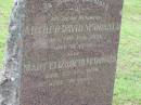 
Arthur David MCDONALD,
husband,
died 19 feb 1937 aged 61 years;
Mary Elizabeth MCDONALD,
died 7 Oct 1950 aged 74 years;
Appletree Creek cemetery, Isis Shire
