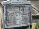 
John Robert WRENCH,
died 18 Dec 1923 aged 55 years,
erected by wife & famiy;
Eliza Emma WRENCH,
wife,
died 19 Aug 1929 aged 61 years,
mourned by son & daughter;
Appletree Creek cemetery, Isis Shire
