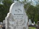 
Hugh HENDERSON,
died 9 July 1907 aged 65 years;
Alexander,
husband of Alexandrina HENDERSON,
died 13 Jan 1908 aged 60 years;
Alexanderina,
wife mother,
died 7 Feb 1935 aged 71 years;
Appletree Creek cemetery, Isis Shire

