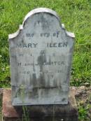 
Mary Eileen,
infant daugther of H. & J. CARTER,
died 5 May 1911;
Appletree Creek cemetery, Isis Shire
