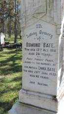 
Osmond BATE
d: 13 Oct 1918 aged 28

Emma BATE
d: 29 Jun 1937 aged 82

Atherton Pioneer Cemetery (Samuel Dansie Park)



