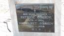 
Patrick OBRIEN
b: 1876
d: 1931

Margaret OBRIEN
b: 1882
d: 1958

Aubigny Catholic Cemetery, Jondaryan

