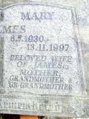 
James HOLMES,
2-5-1926 - 12-2-1994,
husband of Mary,
father grandfather;
Mary HOLMES,
6-7-1930 - 13-11-1997,
wife of James,
mother grandmother great-grandmother;
Beerwah Cemetery, City of Caloundra
