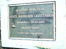 
Joyce Kathleen CRITTENDEN,
28-04-1922 - 29-05-2005 aged 83 years,
wife mother;
Beerwah Cemetery, City of Caloundra
