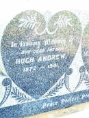
Hugh ANDREW,
father,
1872 - 1941;
Mary Ann ANDREW,
mother,
1880 - 1941;
Bell cemetery, Wambo Shire
