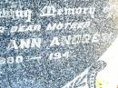 
Hugh ANDREW,
father,
1872 - 1941;
Mary Ann ANDREW,
mother,
1880 - 1941;
Bell cemetery, Wambo Shire
