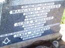 
Agnes MCQUAKER,
died 9 Nov 1927,
erected by Cooranga North Q.C.W.A.;
Margaret MCQUAKER,
wife mother,
died 24 Dec 1944 aged 62 years;
Agnes MCQUAKER,
daughter,
died 7 Nov 1927 aged 22 years;
James MCQUAKER,
father grandfather great-grandfather,
died 29 May 1976 aged 95 years;
Bell cemetery, Wambo Shire

