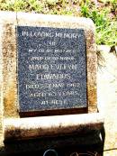 
Maud Evelyn EDWARDS,
mother nana,
died 7 May 1962 aged 63 years;
Bell cemetery, Wambo Shire
