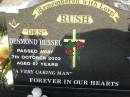 
Desmond (Des) Russel RUSH,
died 7 Oct 2002 aged 57 years;
Bell cemetery, Wambo Shire
