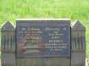 
Alexander MCPHEE,
husband father,
died 31 Oct 1961 aged 58 years;
Amy MCPHEE,
mother,
died 17 Nov 1971 aged 61 years;
Bell cemetery, Wambo Shire
