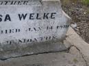 
Bertha Louisa WELKE, wife mother,
born 12 April 1880,
died 14 Jan 1910 aged 29 years 9 months;
Bergen Djuan cemetery, Crows Nest Shire
