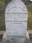 
David MORGENSTERN,
born 28 April 1837,
died 24 June 1917;
Justin MORGENSTERN (nee BISCHOFF),
born 5 Nov 1840,
died 11 Nov 1918;
Bergen Djuan cemetery, Crows Nest Shire
