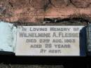 
Wilhelmine A FLESSER
23 Aug 1883
aged 26

Bethania (Lutheran) Bethania, Gold Coast
