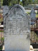 
Carl KELK
1 Oct 1889
aged 51

Wife
Friedericka Justine (KELK)
26 Sep 1921
aged 87

Bethania (Lutheran) Bethania, Gold Coast
