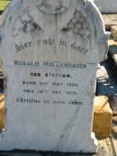 
Rosalie MOLLENHAGEN
geb STEFFAN
B: 21 May 1855
D: 16 Sep 1919

Bethania (Lutheran) Bethania, Gold Coast
