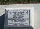 
Myra Elinor RADKE
(nee LEHMANN)
B:  2 Feb 1924 (at Paringa, S.A., forebears from Turnow, Germany, 1848)
D: 13 Jul 2003

Bethania (Lutheran) Bethania, Gold Coast
