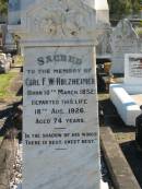 
Carl F W HOLZHEIMER
B: 10 Mar 1852
D: 18 Aug 1926
aged 74

Bethania (Lutheran) Bethania, Gold Coast
