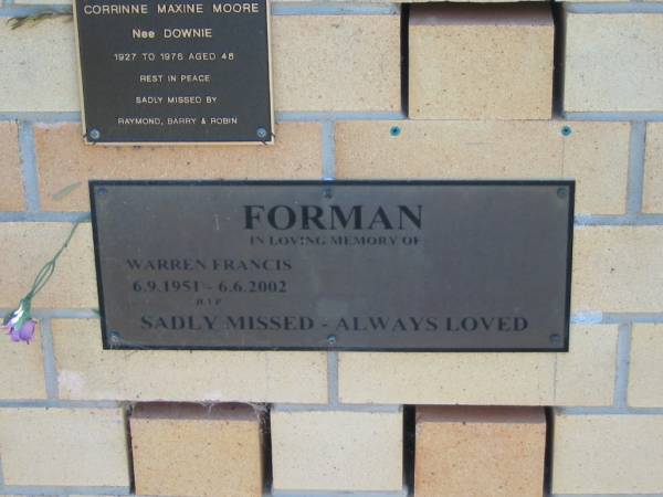 Warren Francis FORMAN,  | 6-9-1951 - 6-6-2002;  | Blackbutt-Benarkin cemetery, South Burnett Region  | 