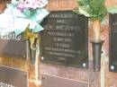 
Irene May DOWNIE,
died 7 May 1992 aged 75 years,
husband Jim,
daughter Lesley;
Bribie Island Memorial Gardens, Caboolture Shire
