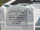 
Bertha BRANDT,
died 26 April 1945 aged 57 years,
wife mother;
Apostolic Church of Queensland, Brightview, Esk Shire
