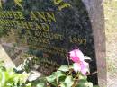 
Jennifer Ann WHITEHEAD,
16 July 1939 - 19 August 1997 aged 58 years,
wife mother grandmother;
Brookfield Cemetery, Brisbane
