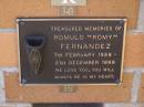
Romula (Romy) FERNANDEZ,
7 Feb 1958 - 21 Dec 1999;
Brookfield Cemetery, Brisbane

