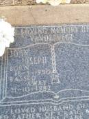 
John Joseph VANDERVEGT,
born 18-3-1950,
died 21-10-1982,
husband of ??,
father of Craig ??;
Caffey Cemetery, Gatton Shire
