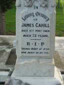 
James CAHILL,
died 11 May 1924 aged 72 years;
Margaret, his wife,
born County Limerick, Ireland,
died 6 March 1949 aged 81 years;
Michael CAHILL,
born County Limerick, Ireland,
died 8 Sept 1926 aged 79 years;
Annie, his wife,
born Tipperary, Ireland,
died 23 Sept 1939 aged 83 years;
Annie Margaret CAHILL, their daughter,
died 30 July 1948 aged 58 years;
Denis P. CAHILL,
died 21 July 1967 aged 72 years;
Michael J. CAHILL,
died 22 June 1970 aged 78 years;
Sacred Heart Catholic Church, Christmas Creek, Beaudesert Shire
