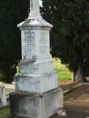 
Kate Cecelia, wife of J.F. SMITH,
died 13 Oct 1912 aged 53 years;
Thomas Patrick SMITH, father,
died 1 July 1936 aged 44 years;
Susan, mother,
died 6 Nov 1936 aged 42 years;
Mary Alice SMITH,
died 14 June 1887 aged 2 years;
Michael Francis SMITH,
died 15 Aug 1905 aged 28 years;
Sacred Heart Catholic Church, Christmas Creek, Beaudesert Shire
