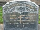 
Nora SMITH,
died 19 July 1973 aged 72 years;
Andrew Bernard SMITH,
died 5 Sept 1964 aged 65 years;
Sacred Heart Catholic Church, Christmas Creek, Beaudesert Shire
