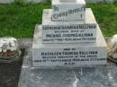 
Catherine Handrah SULLIVAN,
wife of Michael Joseph SULLIVAN,
died 16 May 1930 aged 30 years;
Kathleen Theresa SULLIVAN, daughter,
died 16 Sept 1950 aged 21 years;
Michael Joseph SULLIVAN,
died 29 Dec 1974 aged 80 years;
Sacred Heart Catholic Church, Christmas Creek, Beaudesert Shire

