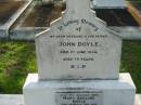 
John DOYLE, husband father,
died 1 June 1934 aged 79 years;
Mary Adeline DOYLE, wife,
died 16 March 1947 aged 85 years;
Sacred Heart Catholic Church, Christmas Creek, Beaudesert Shire
