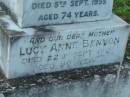 
Alfred BENYON, husband father,
died 5 Sept 1955 aged 74 years;
Lucy Anne BENYON, mother,
died 22 Sept 1968 aged 90 years;
Sacred Heart Catholic Church, Christmas Creek, Beaudesert Shire
