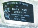 
Mary Ann HEGARTY, wife of John,
1875 - 1962;
Sacred Heart Catholic Church, Christmas Creek, Beaudesert Shire
