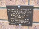 
Edward James ELSDON,
husband father,
died 10 Dec 1962 aged 46 years;
Coochiemudlo Island Pine Ridge Chapel collumbarium, Redland Shire
