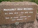 
Margaret Rose McCONNEL
b: 4 Nov 1915
d: 21 Aug 1936

Cressbrook Homestead, Somerset Region

