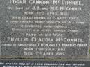 
Edgar Cannon McCONNEL
b: 20 Apr 1881
d: Cressbrook 25 Sep 1947
third son of J.H. and M.E. McCONNEL

his wife
Phyllis Claudia McCONNEL
b: 23 Jul 1886
d: 17 Apr 1957
youngest daughter of T. DeM and F.C. MURRAY PRIOR


Stuart Whitney COOK
b: 1 Apr 1909
d: 25 Jun 1988

Helen Hope COOK
b: 15 Oct 1919
d: 6 Aug 2002
buried beside her husband and parents

Cressbrook Homestead, Somerset Region


